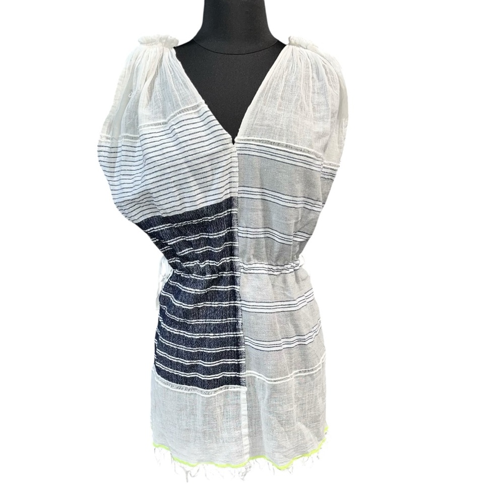 Lemlem Split V Neck Striped Sleeveless Swim Beach Coverup size Small